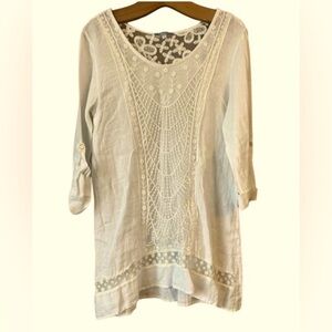 STELLA ROSA Women’s 100% Linen Tunic Top Size 1X Pink Made In Italy Lightweight